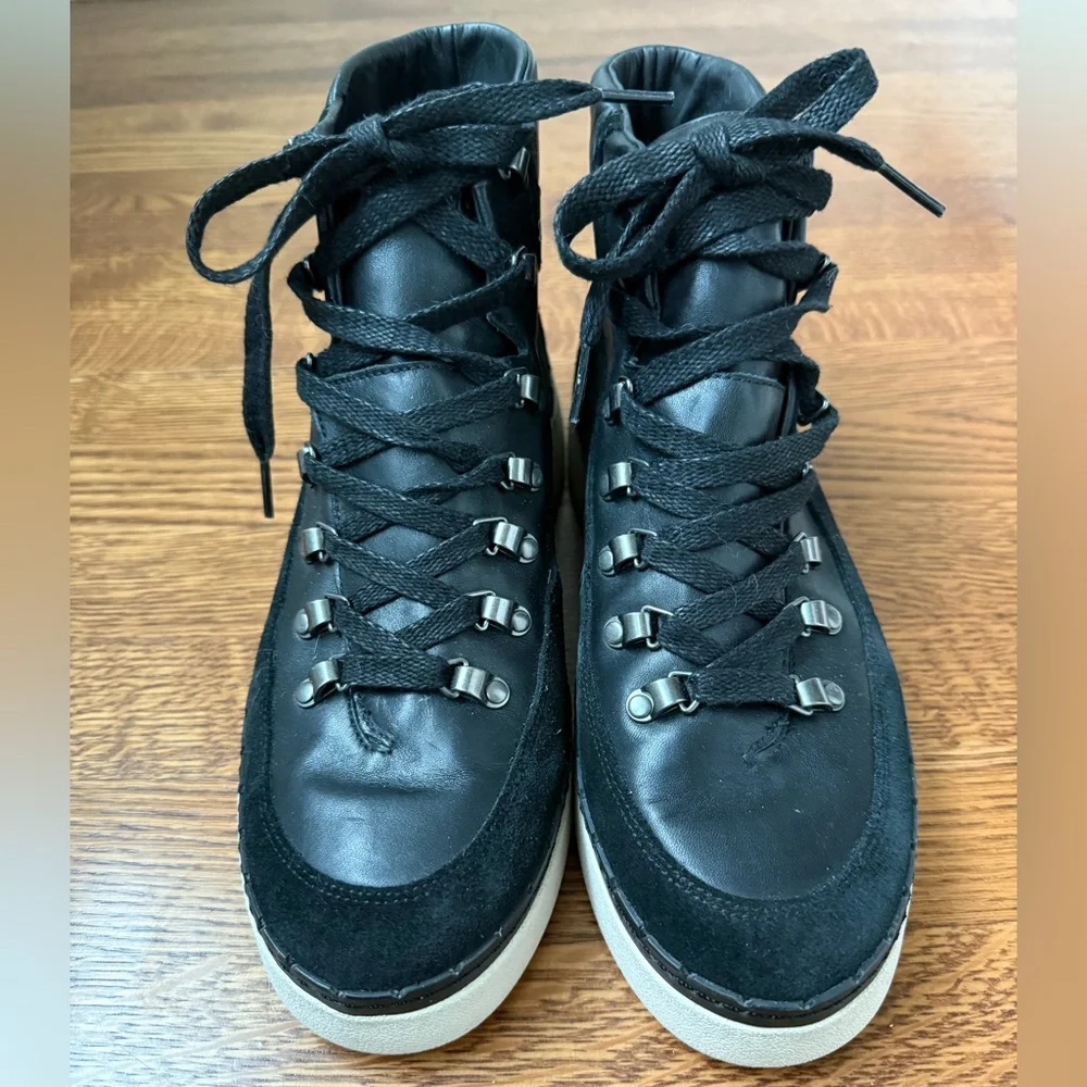 VINCE Soren Water Resistant‎ Leather Sneaker Boots Black Comfy Suede Combat 8.5